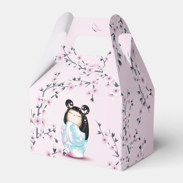 Kokeshi Doll Cherry Blossoms Favor Boxes (Front Side)