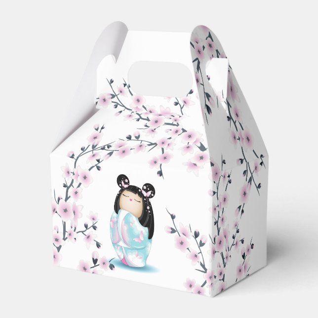 Kokeshi Doll Cherry Blossoms  Favor Boxes (Front Side)