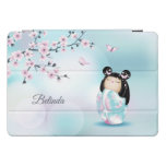 Kokeshi Doll Cherry Pink Turquoise Name  Ipad Pro Cover at Zazzle