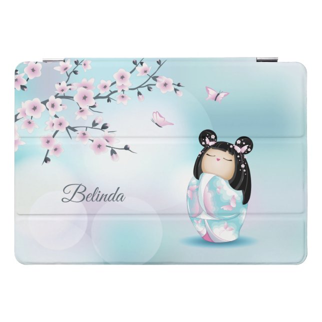 Kokeshi Doll Cherry Pink Turquoise Name  iPad Pro Cover (Horizontal)