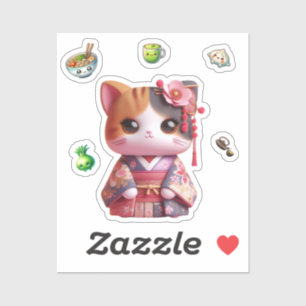 Kokeshi Doll, Cut Cat Kokeshi Doll Sticker
