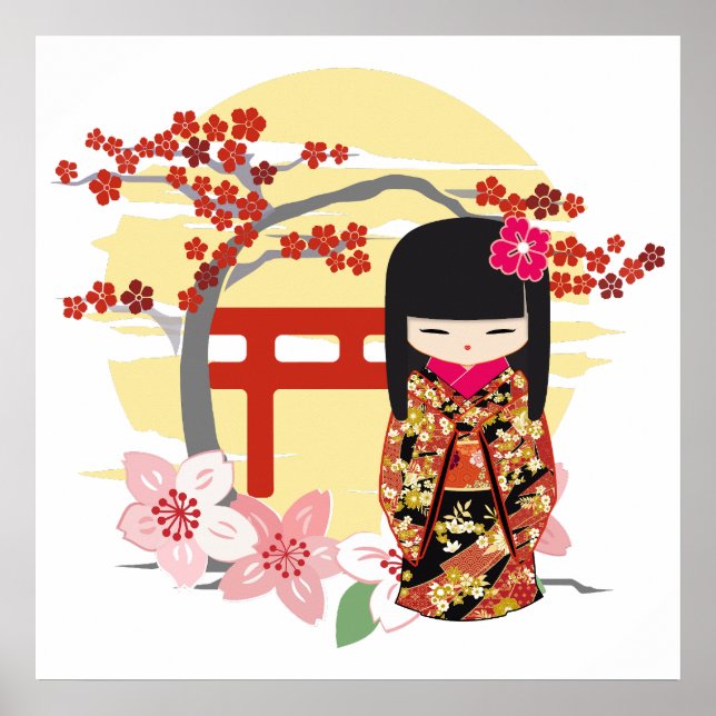 Kokeshi Doll Floral Kimono Poster (Front)