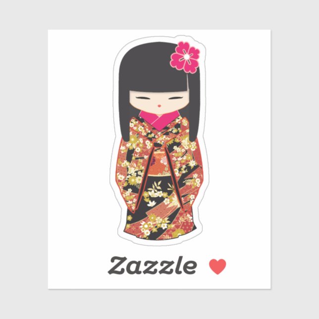 Kokeshi Doll Floral Kimono  Sticker (Sheet)