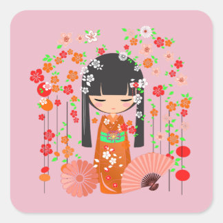 Kokeshi Doll Garden Square Sticker