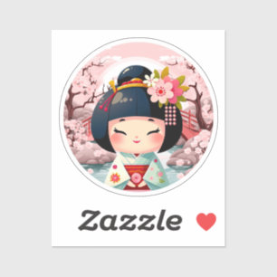 Kokeshi Doll Green with landscape, Kokeshi Sticker