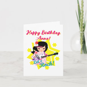 Kokeshi Doll Guitar Happy Birthday Card