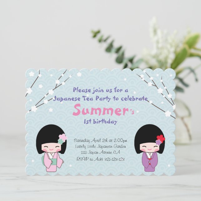 Kokeshi Doll Japanese Tea Party Invitation (Standing Front)