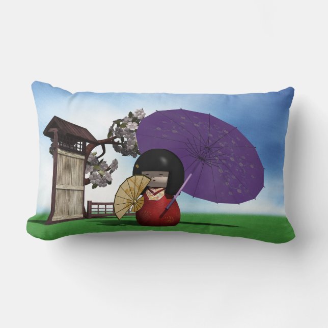 Kokeshi Doll Lumbar Pillow (Front)