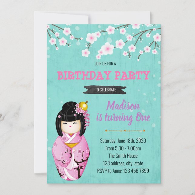 Kokeshi Doll party theme invitation (Front)