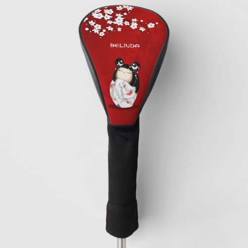 Kokeshi Doll Red Black White Cherry Blossom Golf Head Cover