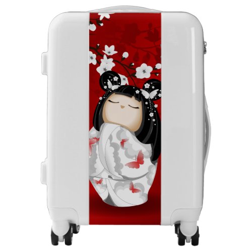 Kokeshi Doll Red Black White Cherry Blossoms Luggage