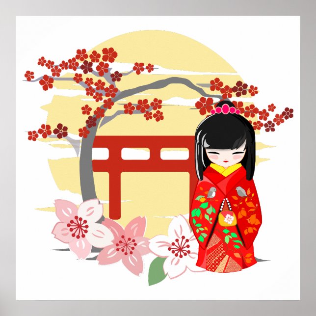 Kokeshi Doll Red Kimono Poster (Front)