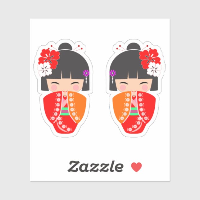 Kokeshi Doll Red Kimono Sticker (Sheet)
