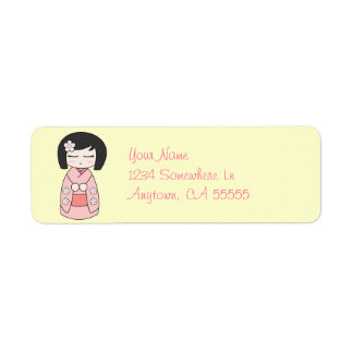 Kokeshi Doll Return Address Label (Pink)