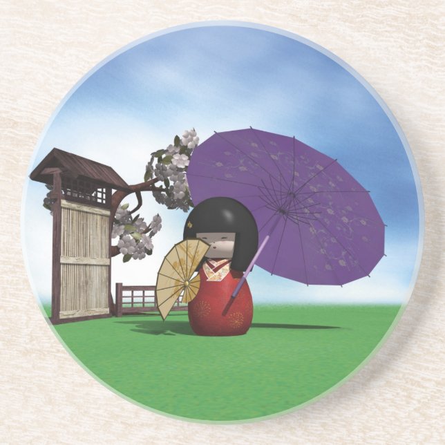 Kokeshi Doll Sandstone Coaster (Front)