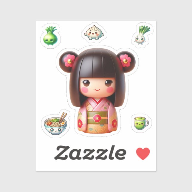 Kokeshi Doll Sticker, Cute Kokeshi Sticker (Sheet)