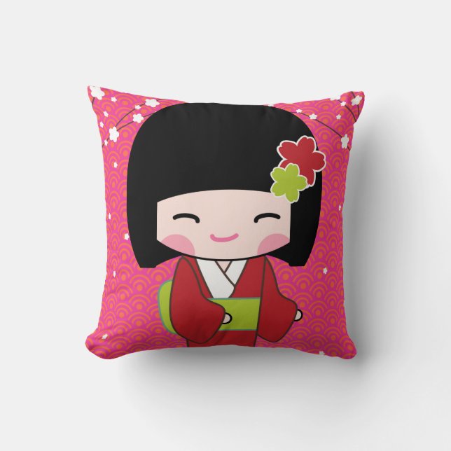 Kokeshi Doll Throw Pillow  (Front)