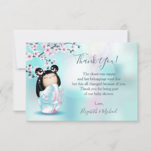 Kokeshi Doll Turquoise Girl Baby Shower Thank You Card