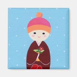 Kokeshi Doll with Camellia Magnet