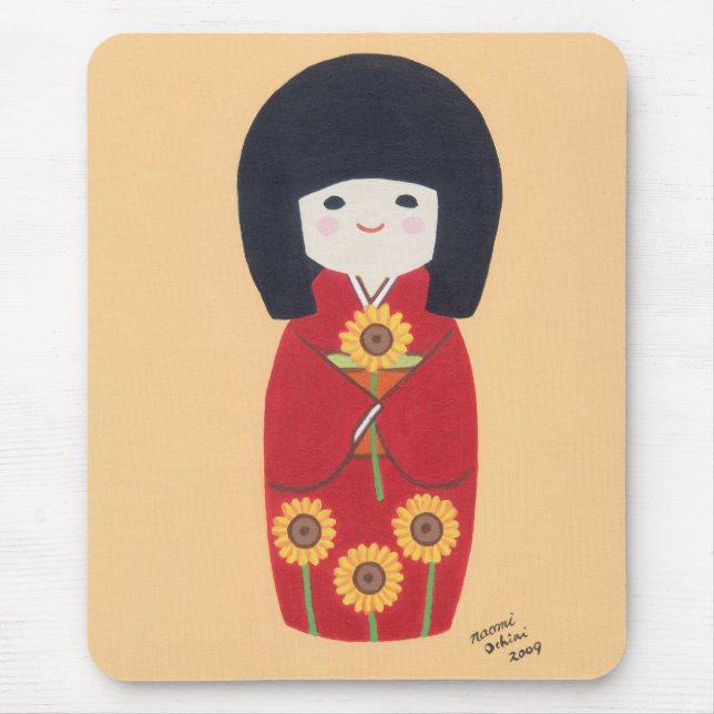 Kokeshi Doll with Sunflower Mouse Pad (Front)