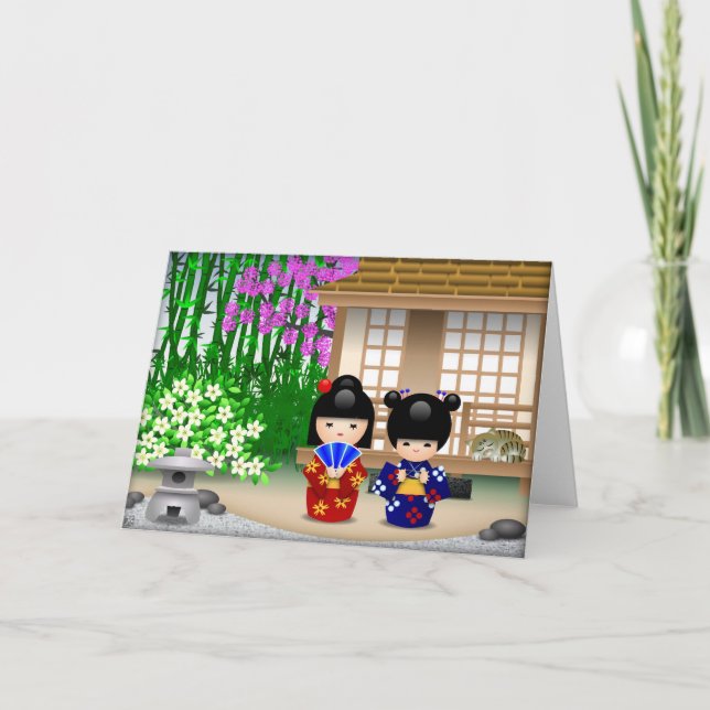 Kokeshi Dolls and Teahouse Card (Front)