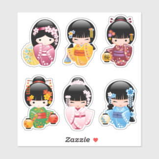 Kokeshi Dolls Set 1 - Japanese Kimono Geisha Girls Sticker