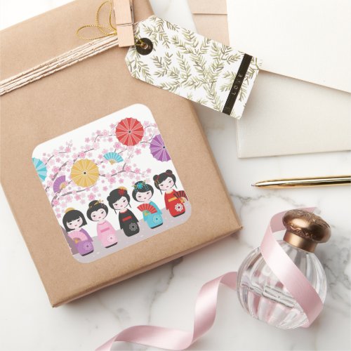 Kokeshi Dolls Square Sticker