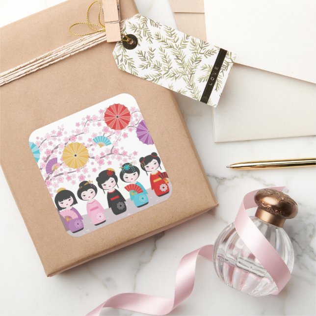 Kokeshi Dolls Square Sticker (Gifting)