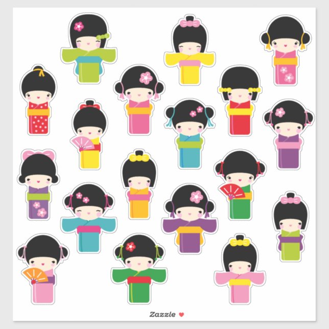 Kokeshi Dolls Sticker (Sheet)