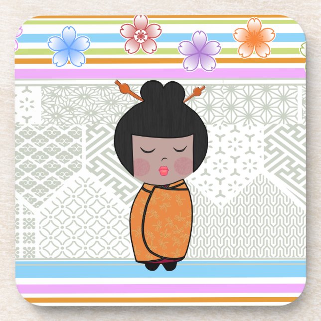 kokeshi dragonflies beverage coaster