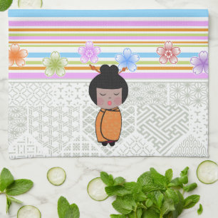 kokeshi dragonflies kitchen towel