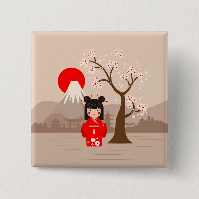 Kokeshi - Japanese Doll Button (Front)