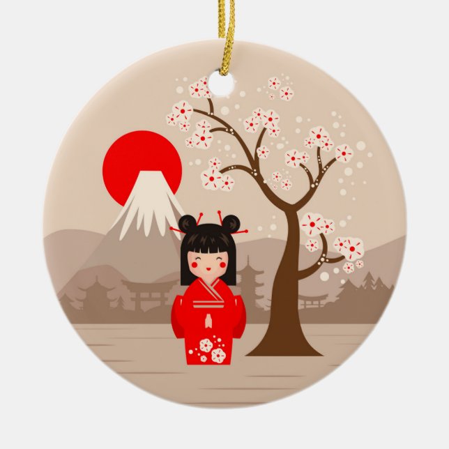 Kokeshi - Japanese Doll Ceramic Ornament (Front)