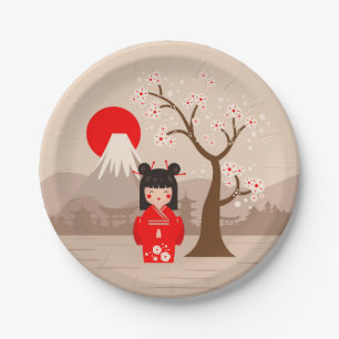 Kokeshi - Japanese Doll Paper Plates