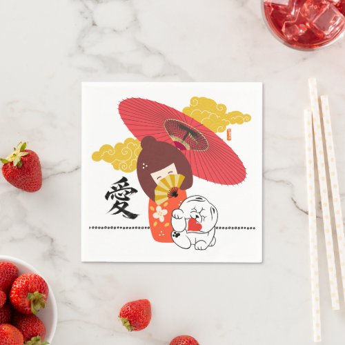 KOKESHI LOVE  Chow dog heart  Napkins