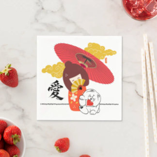 KOKESHI LOVE Chow dog heart Napkins