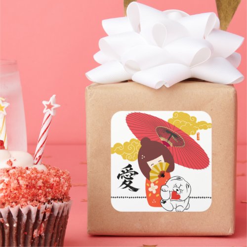 KOKESHI LOVE  Chow dog heart  Square Sticker