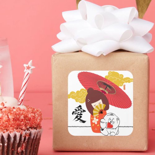 KOKESHI LOVE  Chow dog heart  Square Sticker