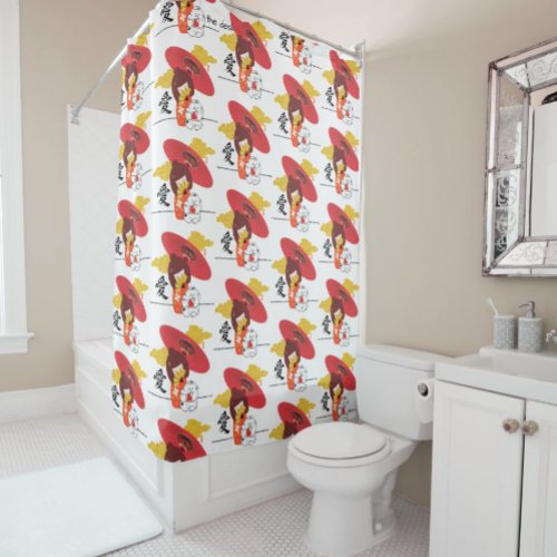 KOKESHI LOVE  Chow Valentine  Shower Curtain