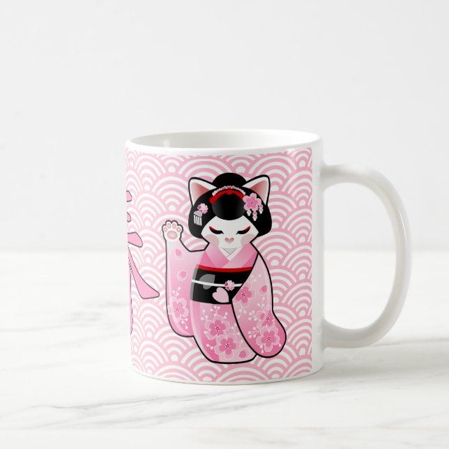 Kokeshi Maneki Neko Japanese Lucky Cat Maiko Coffee Mug (Right)