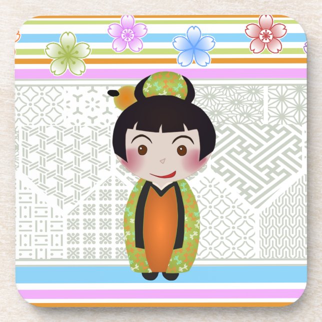 kokeshi noshi beverage coaster (Front)