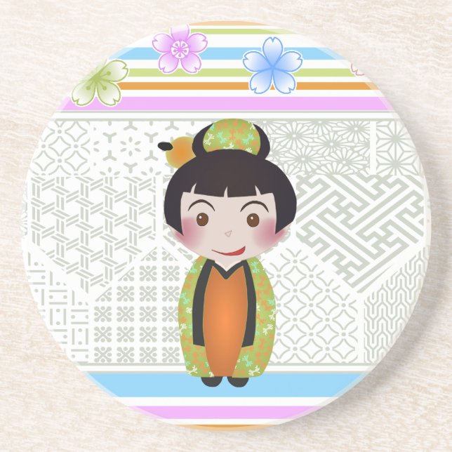 kokeshi noshi drink coaster (Front)