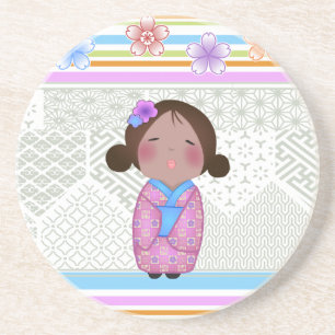 kokeshi sakura drink coaster