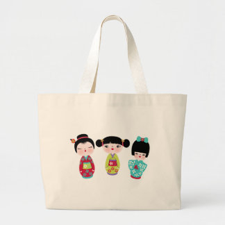 kokeshi trio large tote bag