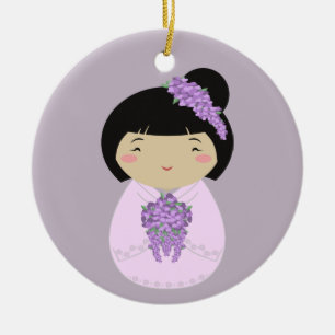 Kokeshi Wisteria Bride Ceramic Ornament