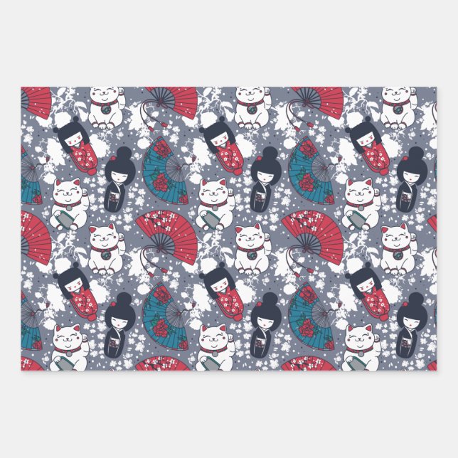 Kokeshi Wrapping Paper Sheets (Front)
