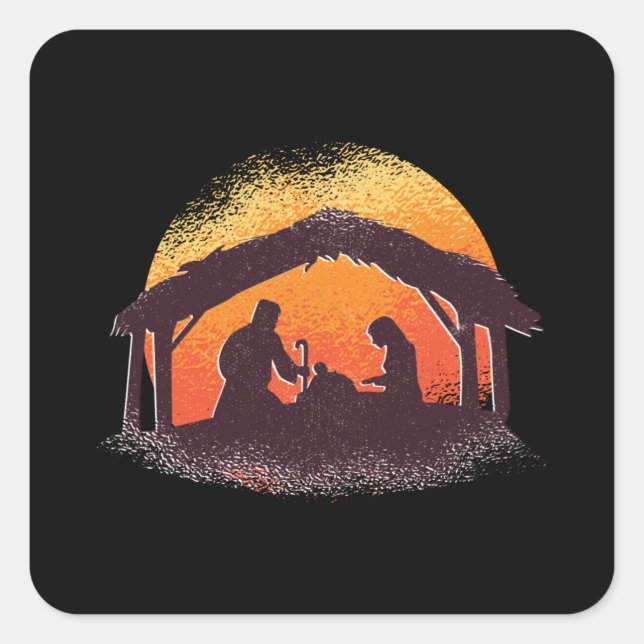Kokeshis Nativity Scene - Merry Christmas Square Sticker (Front)