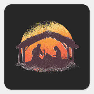 Kokeshis Nativity Scene - Merry Christmas Square Sticker