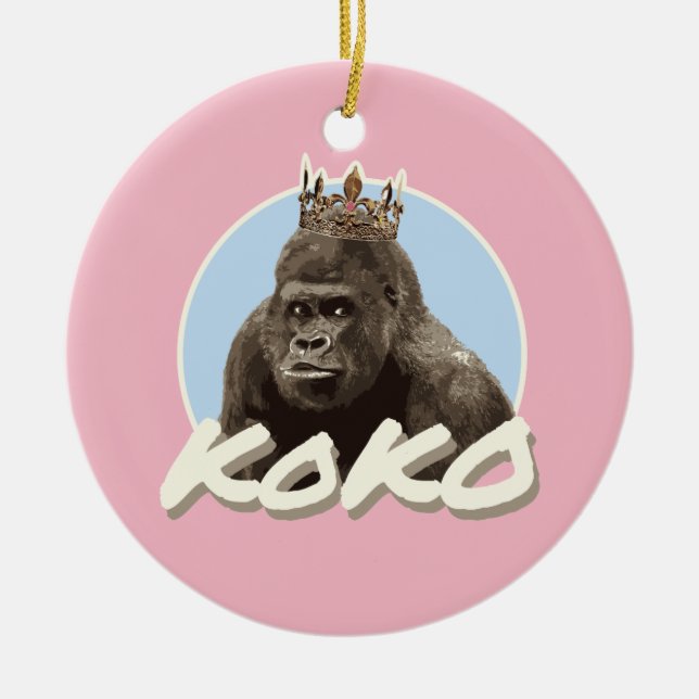 Koko The Gorilla Wearing Crown Ceramic Ornament (Front)