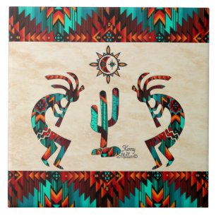 Kokopelli And Cactus Ceramic Tile